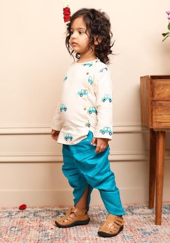 Image of POLKA TOTS 100% Cotton Elegant Traditional Dhoti Kurta Set for Baby Boys | Ultra-soft Cotton Ethnic Dress for Festivals and Weddings | Traditional Angrakha Dress for Kids Boys