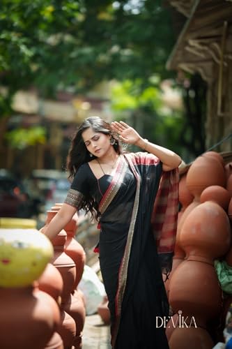 Image of DEVIKA TEXTILES Black Gouthami Narayanpet Pure Cotton Saree | Lightweight & Elegant Saree for Women