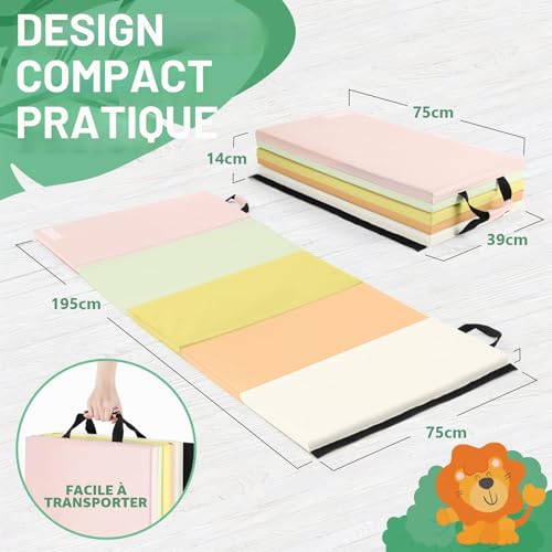 PhysKcal Tapis de gymnastique pliable à 5 panneaux - Macaron – vue 5