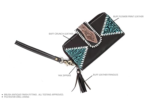 DAMILO Handmade Western Wallets for Women, Buff Crunch Tooled Leather & Long Credit Card Holder, Cell Phone Case, Large Capacity Clutch Wallet and Hand Purse4