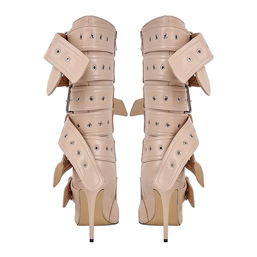 Multi Buckle Strap Mid Calf Boots Pointed Toe Belts Stiletto Heeled Boots3