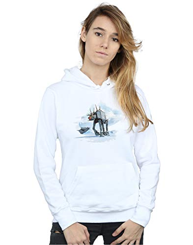 Absolute Cult Star Wars Women's Christmas AT-AT Reindeer Hoodie White Small