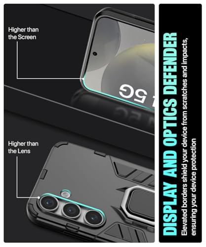 Image of WOW IMAGINE Shock Proof Back Case Mobile Cover for Samsung Galaxy S24 5G | Back Cover Case (Tough Armor | Hybrid PC + TPU | Ring Holder & in-Built Kickstand | Black)
