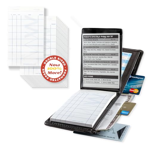 Waiter Wallet Jr. Deluxe + Clear Pocket Insert and Waiter Wallet Jr. Pads (12 Pack) Double-Sided Restaurnat Server Order Pads