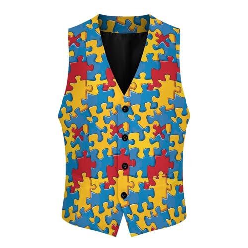 _Puzzle Piece Autism Awareness Men's Suit Vest Waistcoat Vests Formal Dress with 2 Pockets for Business Casual Tuxedo3