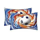 Soccer Ball in Blue and White Swirls Silk Pillowcase for Hair and Skin,Luxury Satin Pillowcases,Soft Breathable Silky Pillow Cases,Ultra Smooth Cooling Pillow Cover with Hidden Zipper, 20x30 Inch