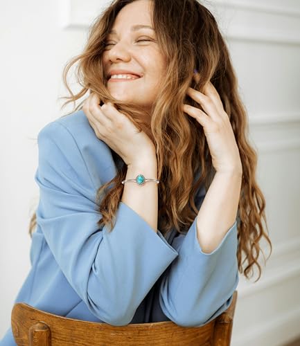 Genuine Oval Turquoise Bracelet Cuff for Women 925 Sterling Silver Native American Bangle Bracelets Boho Style Jewelry for Mom Wife3