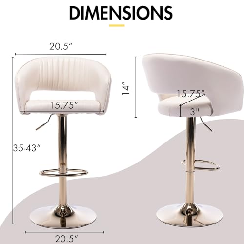 Conjunto de 2 butacos giratorios ajustables en cuero sintético beige con base dorada | Altura ajustable de 25" a 33", giro de 360°, respaldo ergonómico y reposapiés, cojín de espuma viscoelástica, resistente a manchas y fácil de limpiar miniatura 2