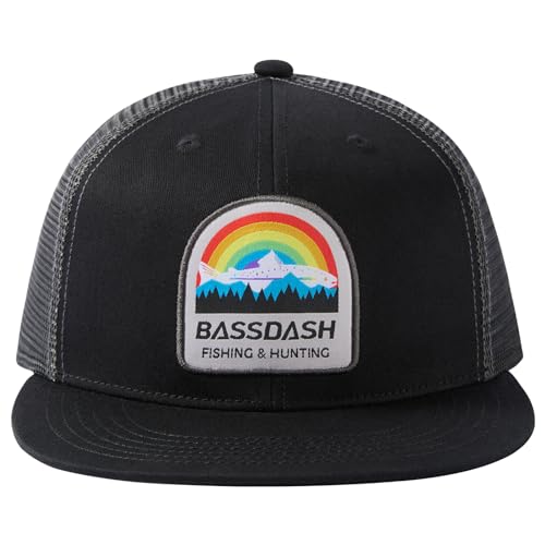 Image of BASSDASH Flat Brim Trucker Cap Adjustable Snapback Hat Mesh Back for Men Women