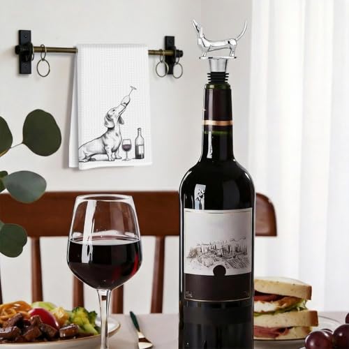Image of Funny Dachshund Wine Kitchen Towels with Wine Bottle Stopper 24x14 Inches | Dachshund Gifts Reusable Dish Towels for Kitchen Bars Decor, Weiner Dog Gifts for Women Men Christmas Birthday Gift-6