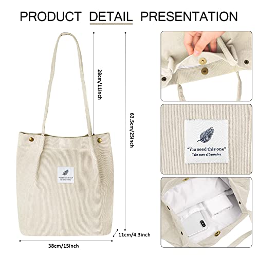 Image of Ayieyill Corduroy Tote Bag for Women Canvas Shoulder Cord Purse with Inner Pocket