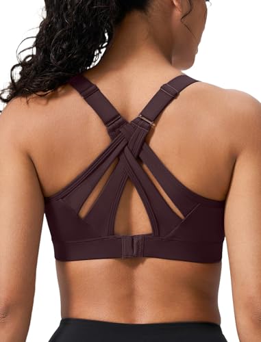 Image of Yvette Criss Cross Adjustable High Impact Running Bra | Pickleball Tennis, Big Bust Plus Size, Adjustable Strap, Wireless Sewn in Pads, No Bounce, Full Coverage, Moisture-Wicking