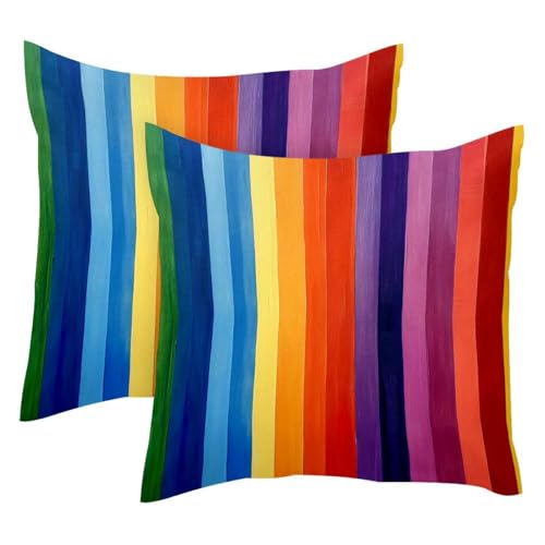 Fundas de almohada decorativas modernas de rayas arcoíris para dar vida al sofá de tu salón 2
