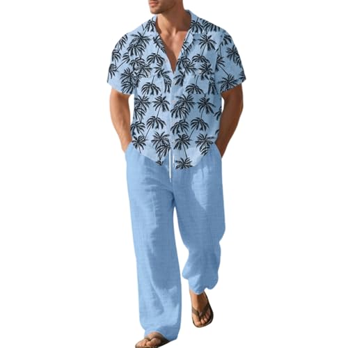 Tenue d'été hawaii homme en lin léger et aéré avec pantalon de survêtement