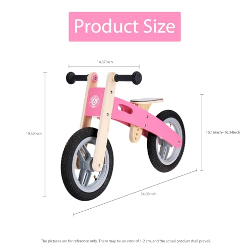Image of Wooden Toddler Balance Bike, Kids Balance Bike for 3 Year Old with Adjustable Seat, No Pedal Toddler Bicycle for Kids 3-5 for Boys and Girls Birthday Gifts Toys