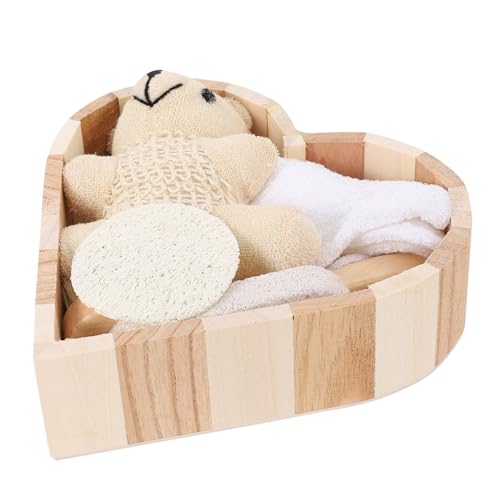TOVINANNA 1Set Stylish Bathing Supply Kit Heart Shaped Present Box Set with Body Bathing Glove Indoor Bath Essentials and Rub Bath Loofah Slice for Home and Travel Use