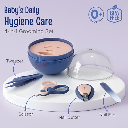 Image of LuvLap 4 in 1 Baby Grooming Set with Cute Case, Baby Manicure Set with Nail Scissors, Nail Clipper, Nail File & Tweezers, Grooming Kit for New Born & Toddler, BPA Free, Compact & Easy to Carry, 0m+