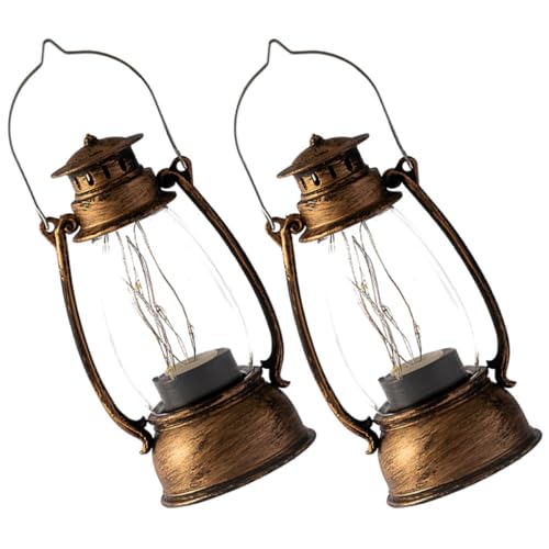VILLFUL Lámpara de Queroseno Electrónica Retro de Plástico Color Cobre Antiguo Juego de 2 Unidades Lámpara de Aceite Decorativa para Mesa Adecuado para Decoración Interior y Ambientes