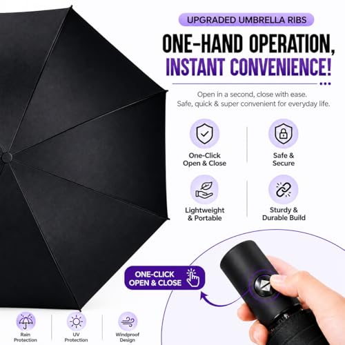 Image of UV Protection Compact Folding Umbrella for Men & Women || Windproof, Waterproof Travel Umbrella with Storage Case || Sun & Rain Protection || Lightweight Portable Umbrella