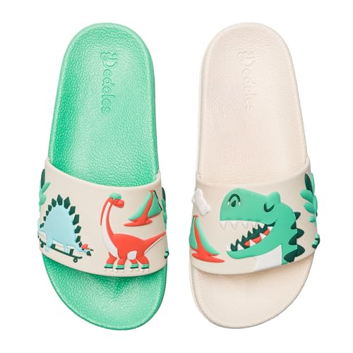 Dedoles Badeschuhe & Hausschuhe Damen Herren & Kinder Badesandalen lustige Designs Bücher Kaffee Party Pizza Fuchs Bär Lama Wolken Geschenk, Farbe: Dino-Skatepark, Gr.: 30 EU 1
