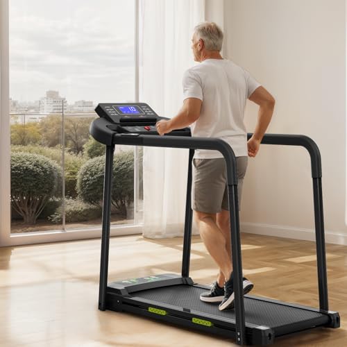 Image of Treadmill for Senior, Foldable Exercise with Stable and Structural Design, Large LED Display Elderly, Long Handrail Balance, 300 Lbs Capacity Steel Black Safety Design Elderly Use Energize Your