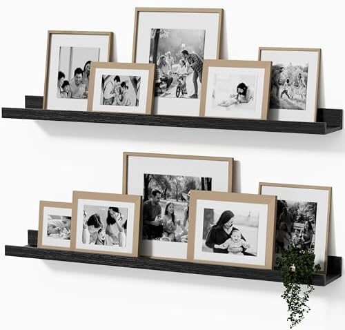 Floating Picture Ledge Shelves, 2-Pack Wall Mounted Book Shelf for Nursery & Kids Room, Floating Shelves for Wall Photo Frames with Lip, Living Room or Bedroom, 36inch, Black