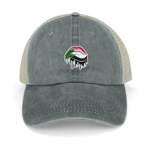 Casquette de baseball avec lèvres du drapeau du Soudan pour homme – Casquette de camionneur en coton multicolore pour golf, gym, course à pied, extérieur, gris, Taille unique