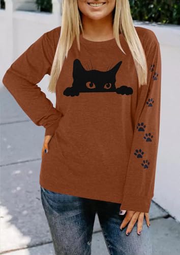 Image of JINTING Cat Shirts for Women - Loose Fit Lightweight Long Sleeve Graphic Autumn Outfits Printed Blouse Casual Tops
