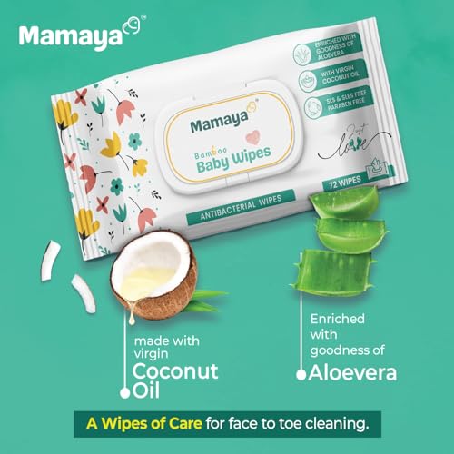 Image of Mamaya Bamboo Baby Wipes (Pack of 8) | Enriched with Virgin Coconut Oil & Aloe Vera | pH 5.5 Alcohol-Free Wipes for New Born Baby | Wet Wipes for Baby Combo Offers
