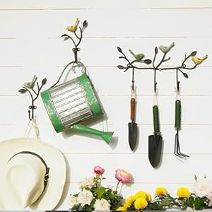 Soffee design 2pcs vintage coat hooks wall mounted hanging metal rack heavy duty tree branch with birds key holder farmhouse garden style hooks for towels hats scarves yellow  urban country home decor