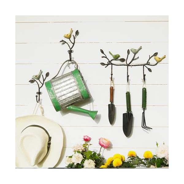 Soffee design 2pcs vintage coat hooks wall mounted hanging metal rack heavy duty tree branch with birds key holder farmhouse garden style hooks for towels hats scarves yellow  urban country home decor