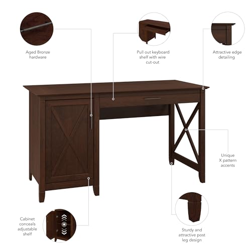 Bush Business Furniture KWD154BC-03 Bush Furniture Key West Computer Desk With Storage | Farmhouse Pc Table For Home Office In Bing Cherry thumb #4