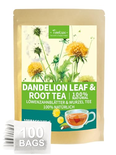 TeeLux Löwenzahn Tee Beutel 100 Stück Vegan Löwenzahnwurzel & Blätter Reiches Aroma Natürlicher Koffeinfreier Kräutertee