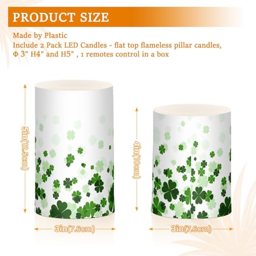 Image of ALAZA St Patricks Day Clover Flickering Flameless Candles Battery Operated with Remote Timer,Tea Light Candles LED Pillar Votive Candles Set of 2 for Outdoor Indoor Decorations11