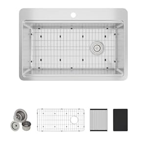 Elkay ECTSR33229T1WS Crosstown Workstation Stainless Steel 33″ x 22″ x 9″ 1-Hole Single Bowl Dual Mount Sink