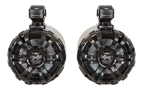 Rockville Pair WB65 Black 6.5" 600W Metal Marine Wakeboard Tower Speakers, 4 Ohm, Waterproof, 360-Degree Swivel, Durable Build for Boats, ATVs, UTVs
