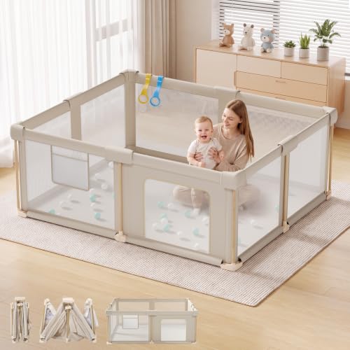 Foldable Baby Playpen, 71x59 Foldable Play Pen for Babies and Toddlers | Play Pen with 2 Handles, Pit Balls, Quick Setup, Indoor Outdoor Travel, Breathable Mesh, Safe Zipper Door, Storage Bag
