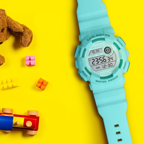 Image of Carlington Kids Digital Watch for Boys and Girls Age 3 to 14 Years Multicoloured Band with Alarm and Date Display - 9121