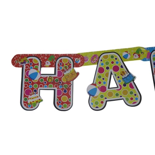 Image of Juzfun Happy Birthday Letter Banner Multicolour Party Props Printed Decorative Wall Hanging Glossy Paper Material