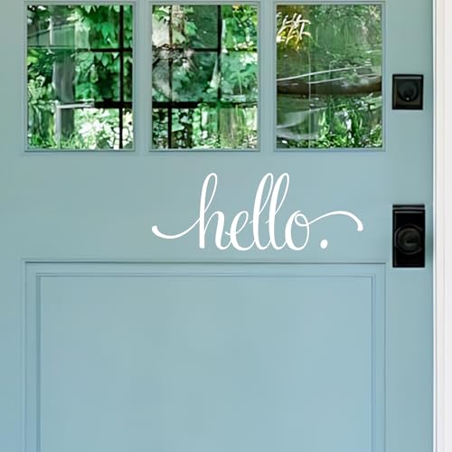 Image of BATTOO Hello Front Door Decal Handwriting Script Vinyl Decal Sticker Elegant Wall Art Door D?cor Hello Sign(White, 9.5 inch wx4 h)