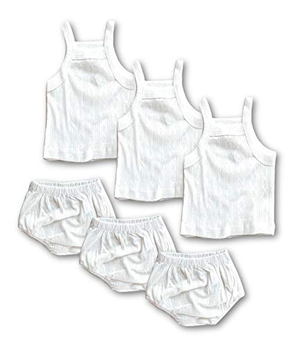 TuddyBuddy 100% Cotton Camisole / Vest / Baniyan / Spaghetti & Bloomer Set Inner wear for Baby Girl (Pack of 3 Camisole + 3 Bloomers (Milky White), Premature / 0-1 Month)