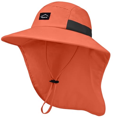Image of Rosoz Outdoor Sun Hat for Men Women, UPF50+ Protection Safari Cap Wide Brim Mesh Fishing Hat with Neck Flap Beach Garden