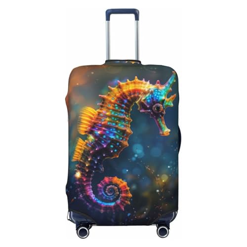 Travel Luggage Covers - Neon Seahorse Underwater Realm Elasticity Suitcase Covers Protector for Luggage 18-32 Inch