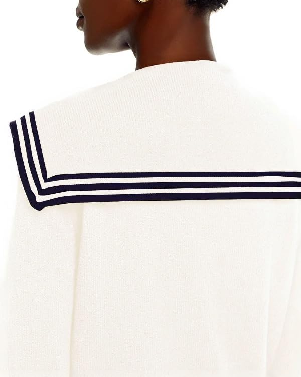 Women's V Neck Cardigan Sweaters Cropped Sailor Collar Button Up Knit Long Sleeve Open Front Coat - Image 5