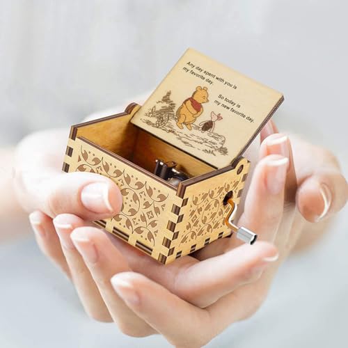Music Box Gift for Wife Girlfriend, Valentine Day Gift Music Box Bear Pooh Saying Friendship Gift for Friend BFF Husband Boyfriend Birthday Anniversary Present Wooden Hand Crank Musical Box - Image 2