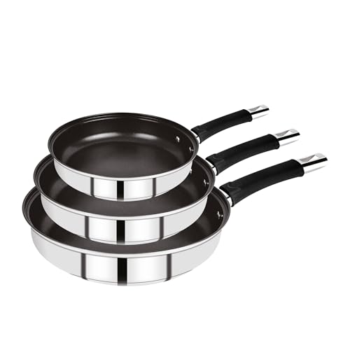 Juego de 3 Sartenes Ø18Ø20Ø24cm en acero inoxidable y mangos de silicona Begner