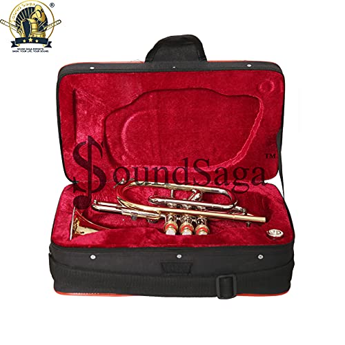 Sound Saga® Cornet 3 Valve Bb Pitch Premium Brass Quality With Hard Case & Mouthpiece (Brass Nickel) #TOP5