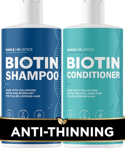 Rosemary Biotin Shampoo and Conditioner Set - Volumizing Shampoo and Conditioner for Thinning Hair for Women & Men with Nourishing B Vitamins - Color Safe Sulfate Paraben & Silicone Free (8 Fl Oz)