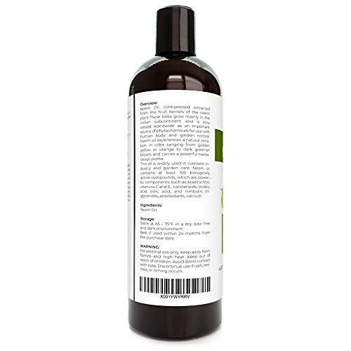 Velona Neem Oil Usda Certified Organic - 16 Oz | 100% Pure And Natural Carrier Oil | Virgin, Unrefined, Cold Pressed | Hair, Body And Skin Care | Use Today - Enjoy Results #TOP7
