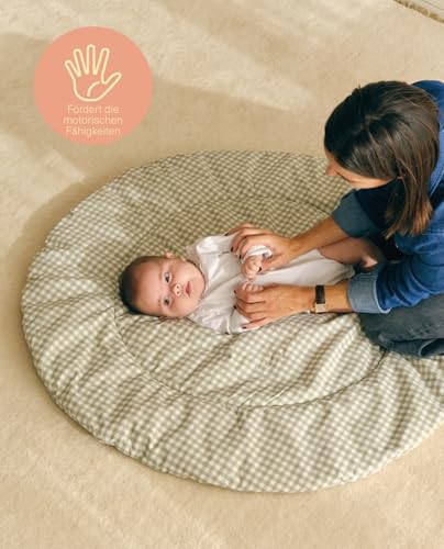 molis&co - Krabbeldecke Runder für Baby 100x5 cm - 100% Baumwolle (OEKO-TEX) - Spielmatte Baby Multifunktional, Dick & weich gepolstert - Ideal als Babydecke & Spieldecke Baby - Mint Tea
